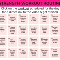 Plan treningowy na 4 tygodnie, zawierający ćwiczenia typu trening crossfit, np. Full Body Strength & Power 24 MIN.