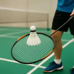 Gracz przygotowuje się do uderzenia lotki podczas gry w badmintona.