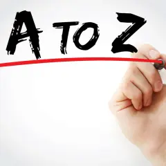 Ręka pisze markerem "A TO Z", sugerując pełne omówienie terminologii w tenisie.